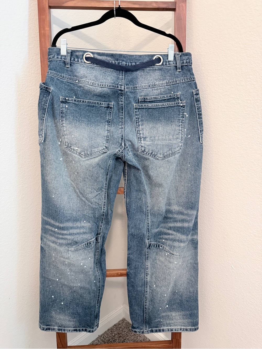 Flamingals Paint Splatter Grommet Wide Leg Cargo Jeans Size XL - Picture 4 of 8